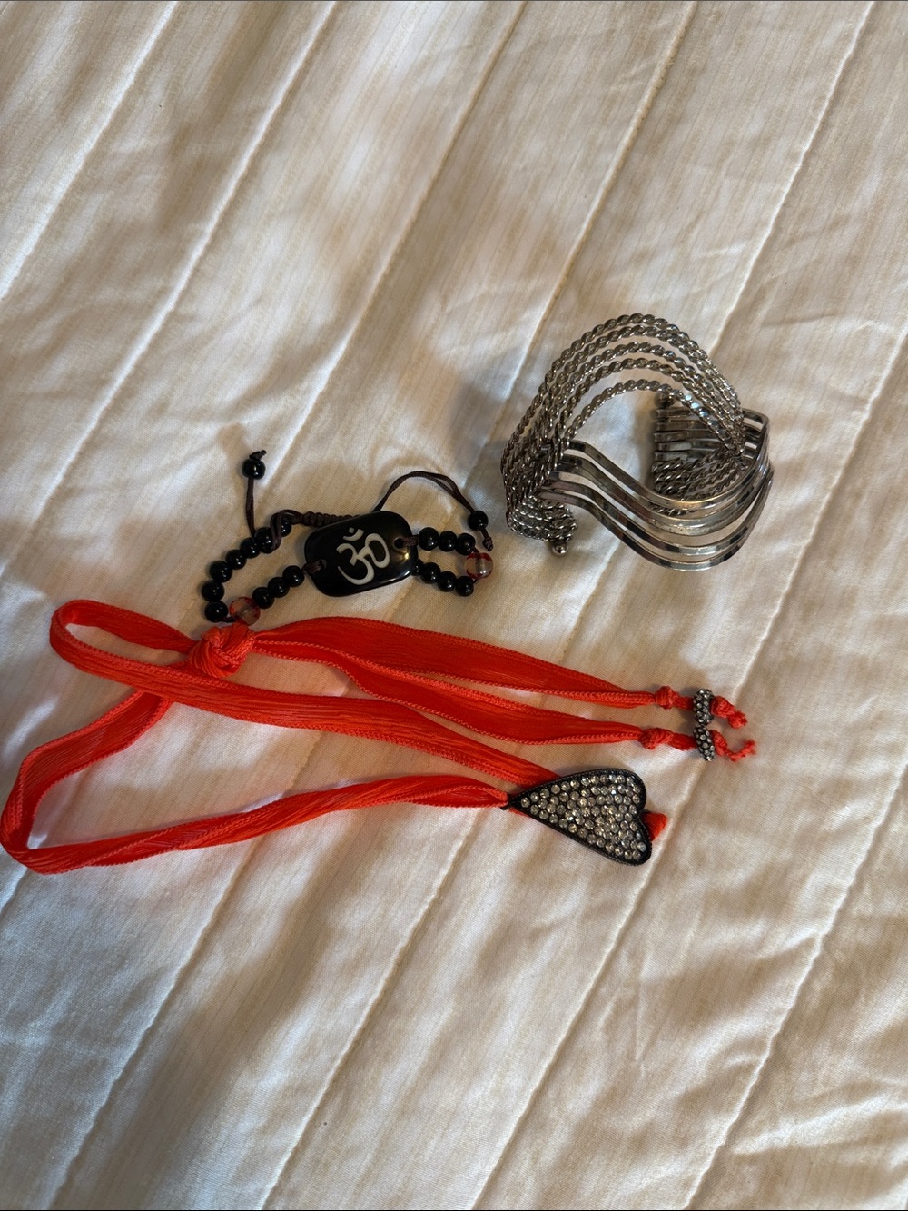 Red Heart Ribbon Necklace with Silver Crystal Pendant jewelry bundle